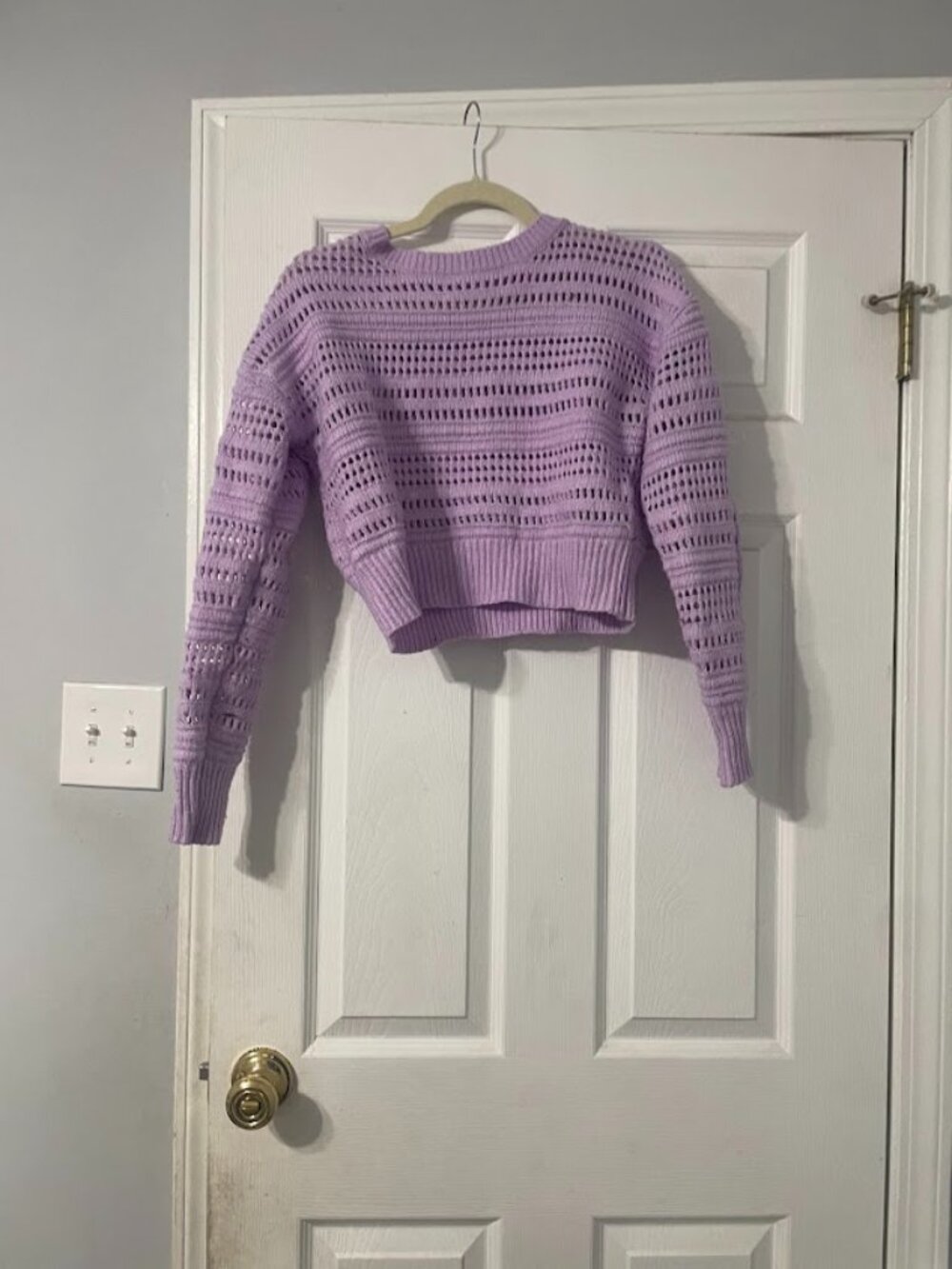 Lavender Cropped Knit Sweater Trendy & Lightweight